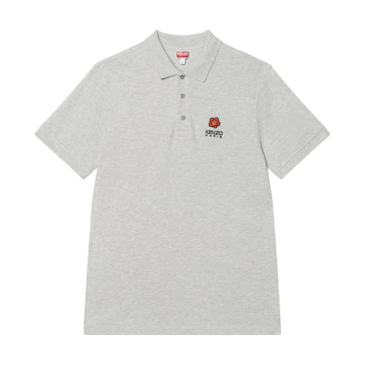 KENZO SS22 Embroidered Logo Polo Shirt Light Grey FC65PO0024PU-93