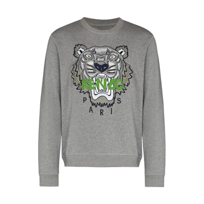 KENZO SS22 Grey Pullover Sweatshirt with Tiger Head Design. FC55SW1234XL-95