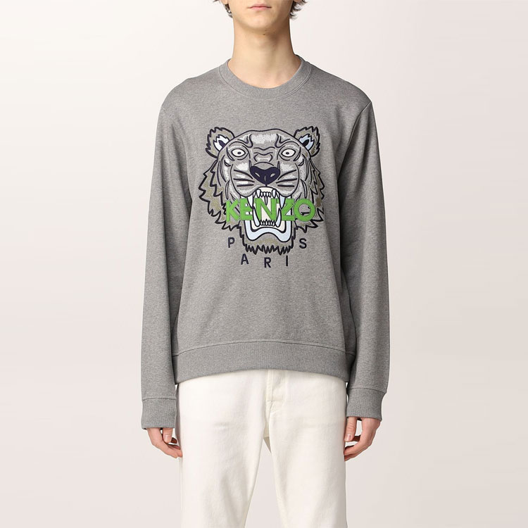 Shop KENZO SS22 灰色虎头图案套头衫卫衣 FC55SW1234XL-95
