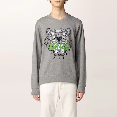KENZO SS22 灰色虎头图案套头衫卫衣 FC55SW1234XL-95 Shop KENZO SS22 灰色虎头图案套头衫卫衣 FC55SW1234XL-95
