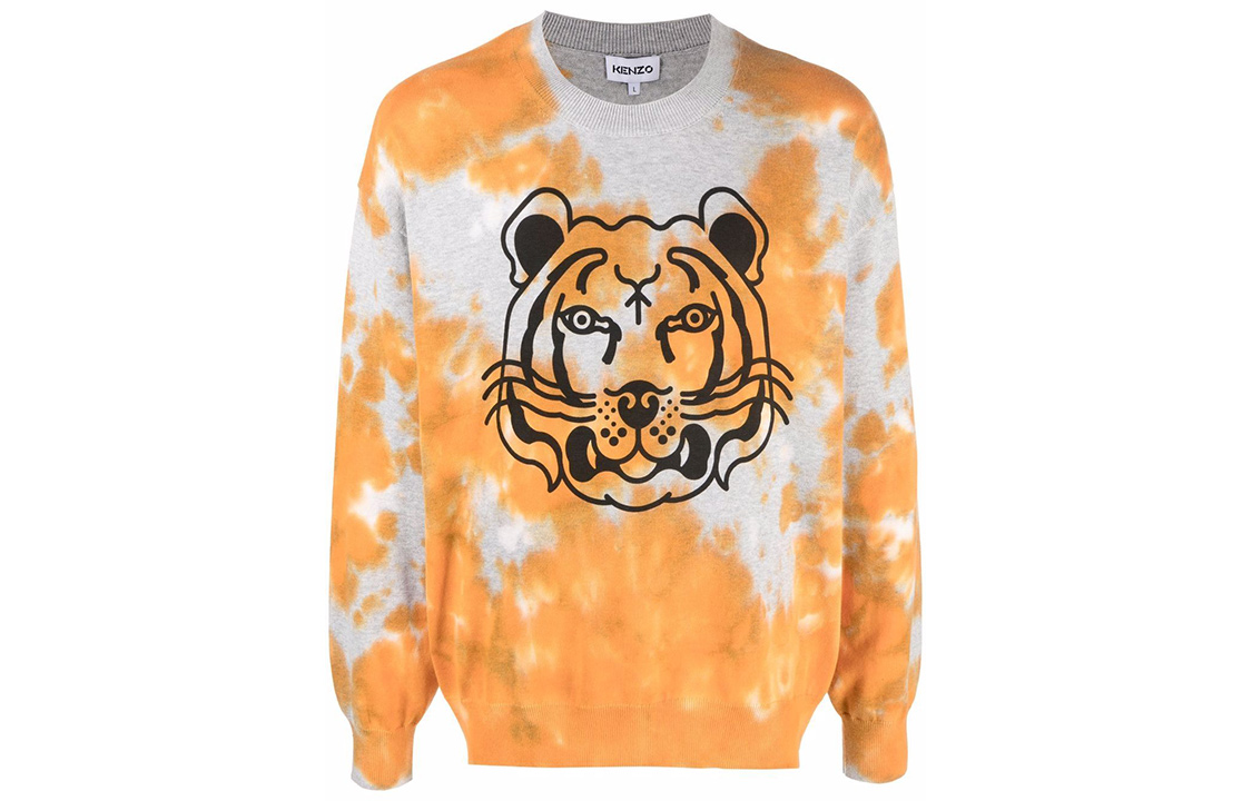 KENZO SS22  Orange Tiger Head Crewneck Pullover Sweater FC55PU6893TE-16