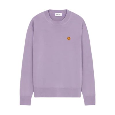 KENZO SS22 Purple Sweater - Logo Tiger Print Wool Pullover Crewneck. FB65PU6423TA-81