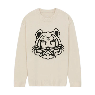 KENZO SS22 Tiger Head Wool Sweater Crewneck - Off-White FC55PU6803TD-08
