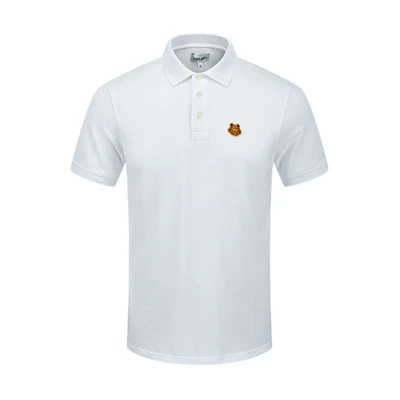 KENZO SS22 White Polo Shirt with Solid Color and Tiger Logo Embroidery. FA6-5PO001-4PU-001B