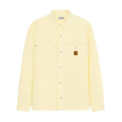 KENZO SS22 Yellow Denim Jacket with Logo Patch and Long Sleeves. FC55CH5159CB-37