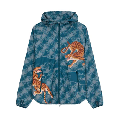 KENZO SS22 Zodiac Tiger Print Hoodie Jacket Duck Blue. FC55BL155CNL-73