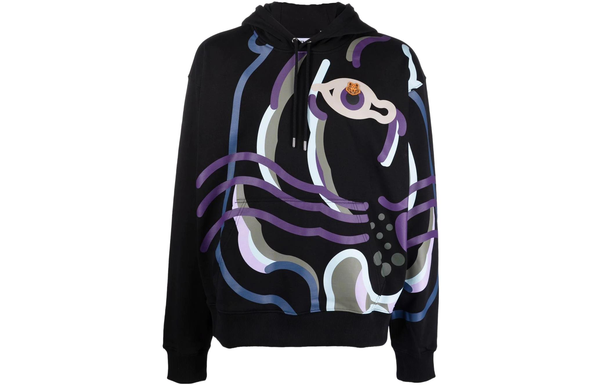 KENZO SS22 Abstract Tiger Print Cotton Sweatshirt Black FC55SW5584MO-99