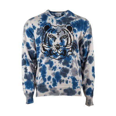 KENZO SS22 Animal Print Crewneck Knit Sweater Blue FC55PU6893TE-62