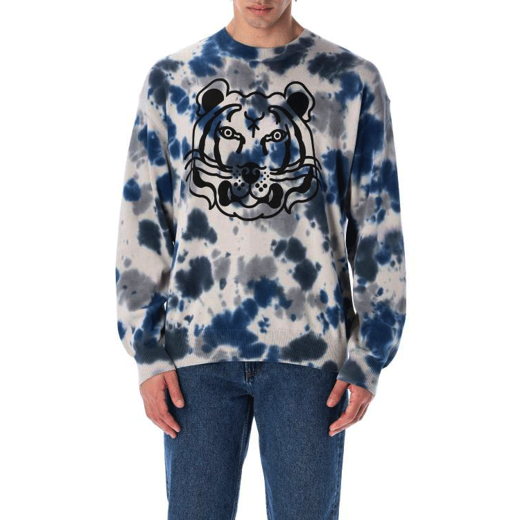KENZO SS22 Animal Print Crewneck Knit Sweater  Blue FC55PU6893TE-62 圖 5