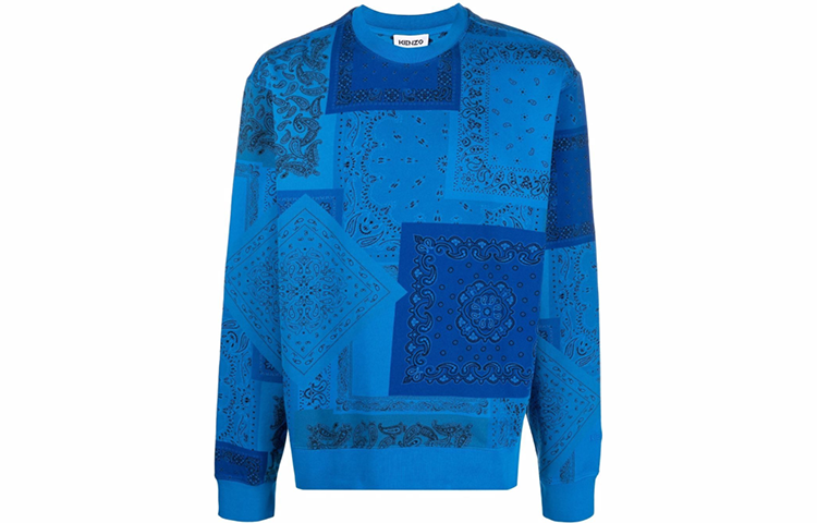 KENZO SS22 Bandana Print Crewneck Long Sleeve Sweatshirt Blue Mens FC55SW0294M-L60