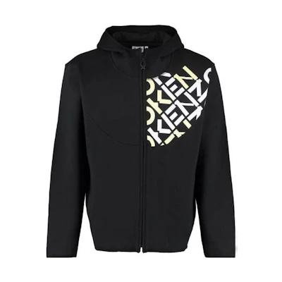 KENZO SS22 Black Logo Print Zip-Up Hoodie FC55BL7224MS-99