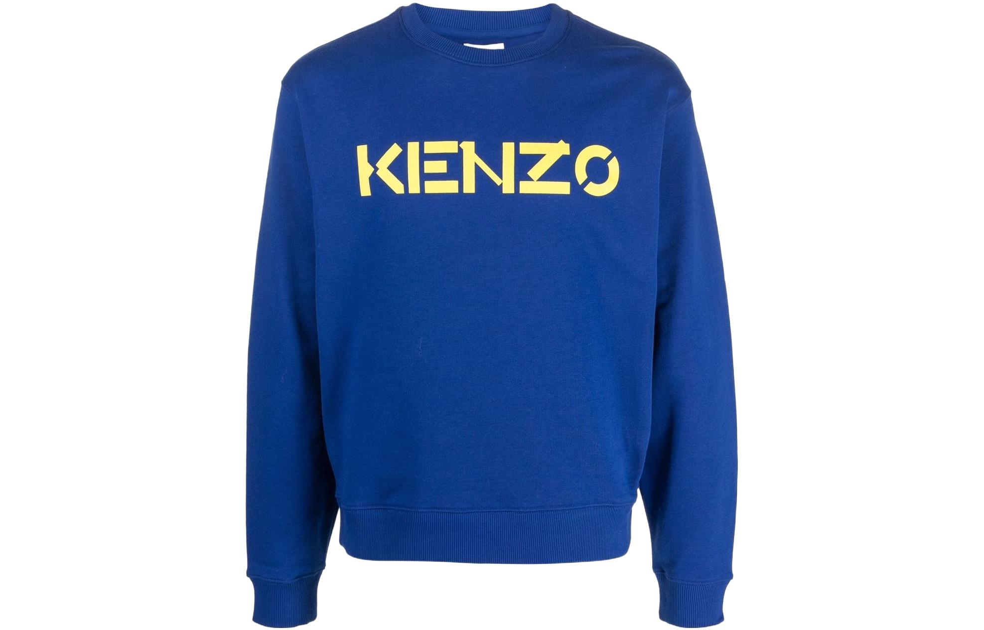 KENZO SS22 Blue Logo Print Crewneck Long Sleeve Pullover Sweatshirt FB65SW0004ML-74