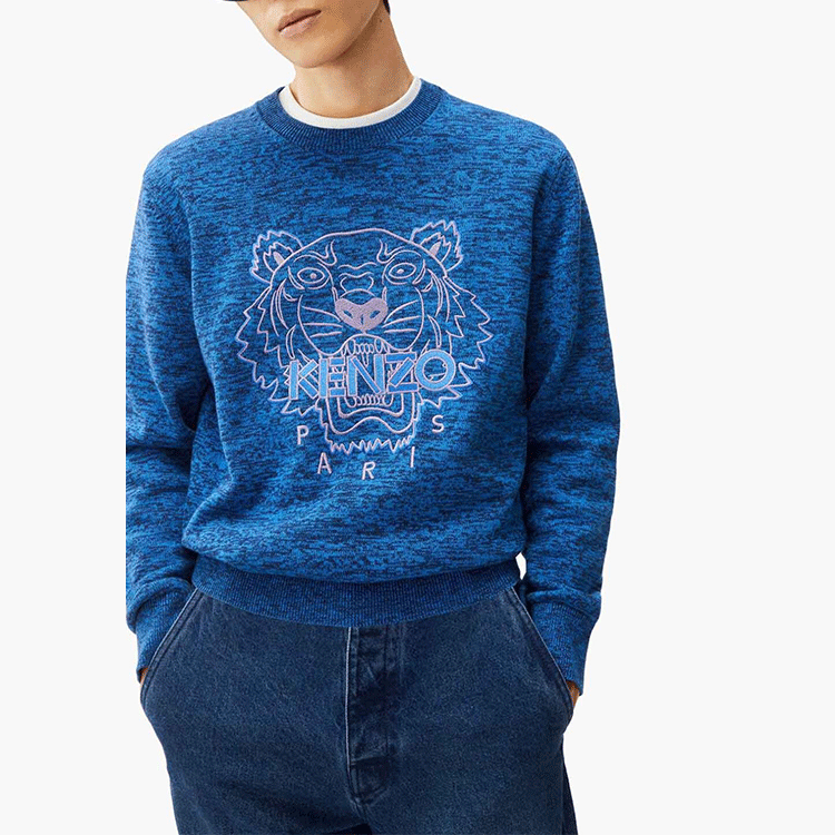 Lookbook KENZO SS22 Sweater Crewneck Biru Motif Kepala Harimau FC55PU6993XA-67