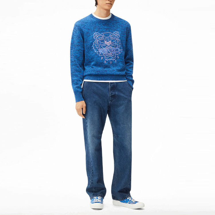 Purchase KENZO SS22 Sweater Crewneck Biru Motif Kepala Harimau FC55PU6993XA-67