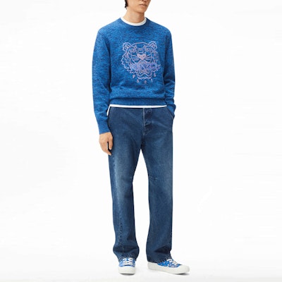 KENZO SS22 Sweater Crewneck Biru Motif Kepala Harimau FC55PU6993XA-67 Purchase KENZO SS22 Sweater Crewneck Biru Motif Kepala Harimau FC55PU6993XA-67