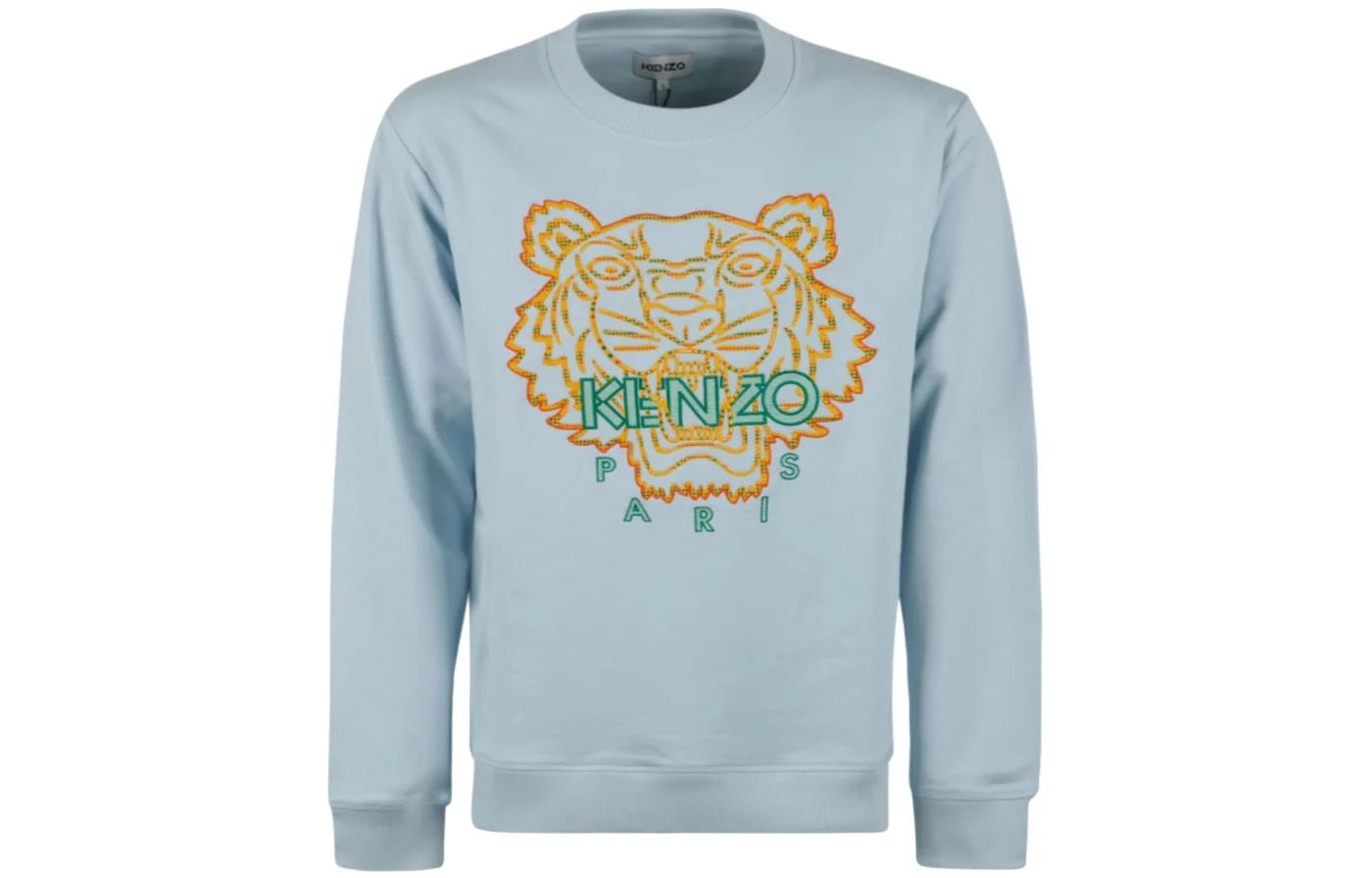 KENZO SS22 Blue Tiger Logo Print Cotton Crewneck Pullover Sweatshirt Men FC55SW-120-CME-63