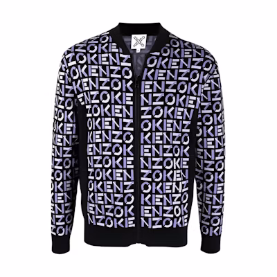 KENZO SS22 Classic Logo Knit Bomber Jacket Blue FC55BL6913SA-65A