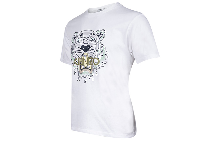 Shop KENZO SS22 經典虎頭刺繡圖案白色短袖T恤 FC55TS0204YL-01B