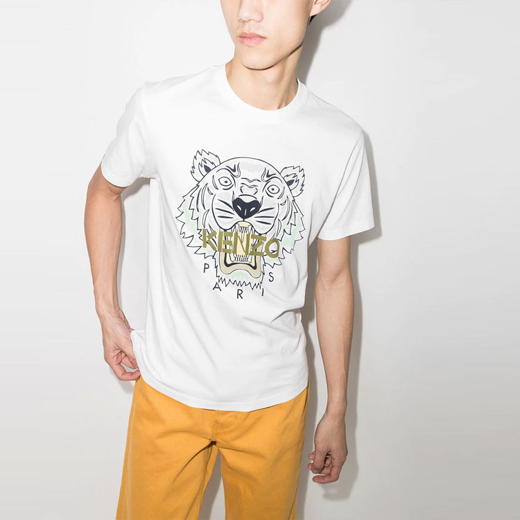 Cheap KENZO SS22 經典虎頭刺繡圖案白色短袖T恤 FC55TS0204YL-01B