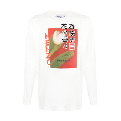 KENZO SS22 Daisy and Tulip Print Long Sleeve Sweatshirt Men Off-White FC55SW0284MK-02