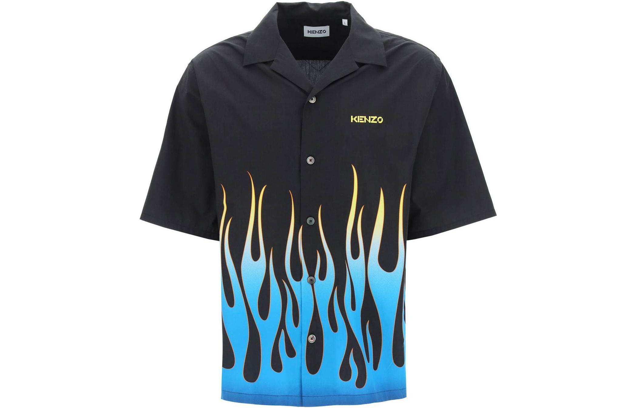 KENZO SS22 Flame Bowling Short Sleeve Shirt  Black FC55CH1409S6-99