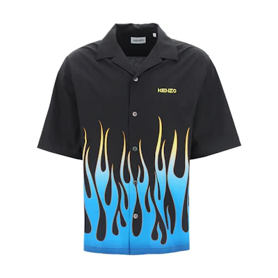 KENZO SS22 Flame Bowling Short Sleeve Shirt Black FC55CH1409S6-99