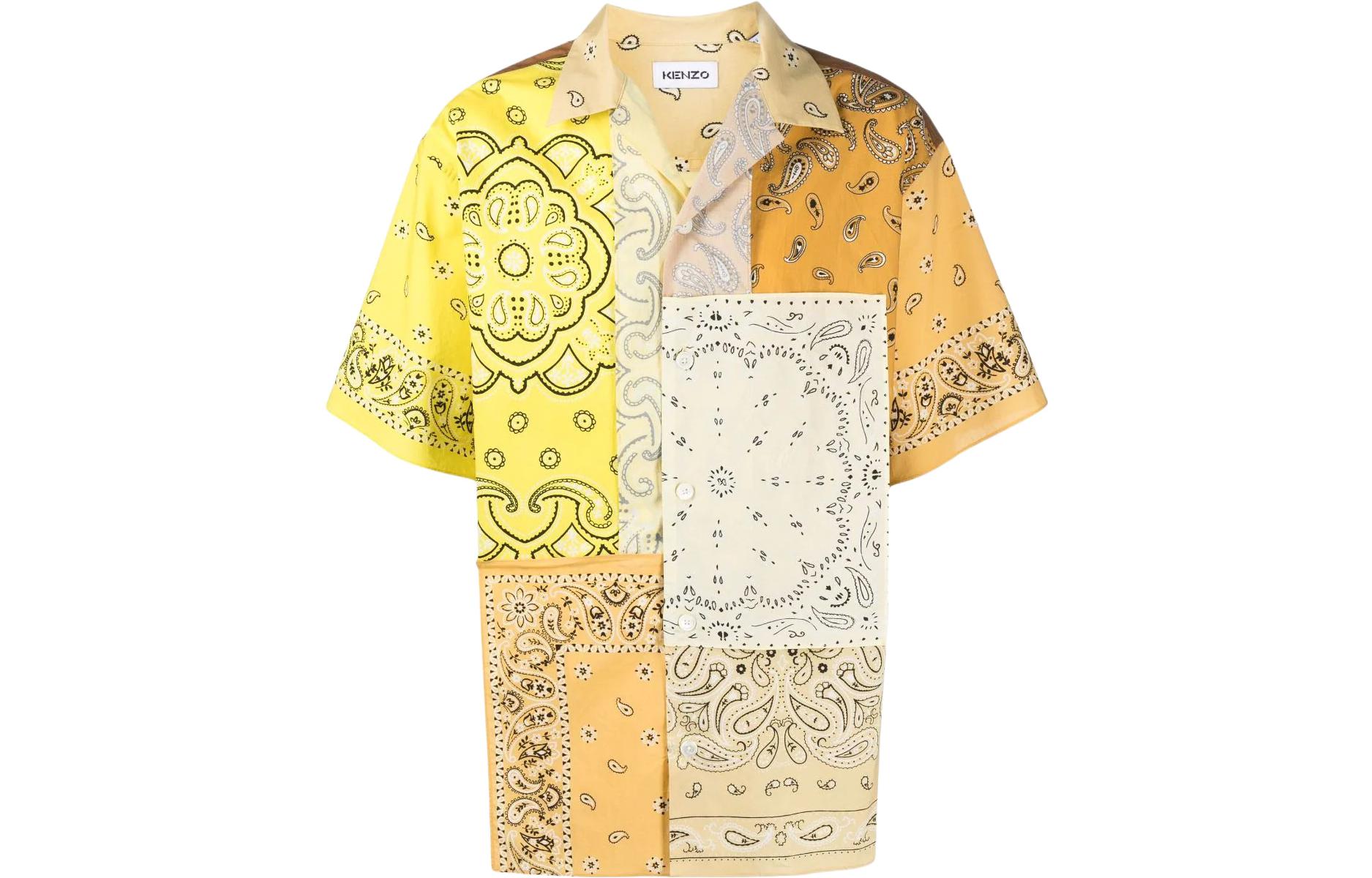 KENZO SS22 Gold  Short Sleeve Shirt with Turban Print Patch Design. FC55CH1449F5-40