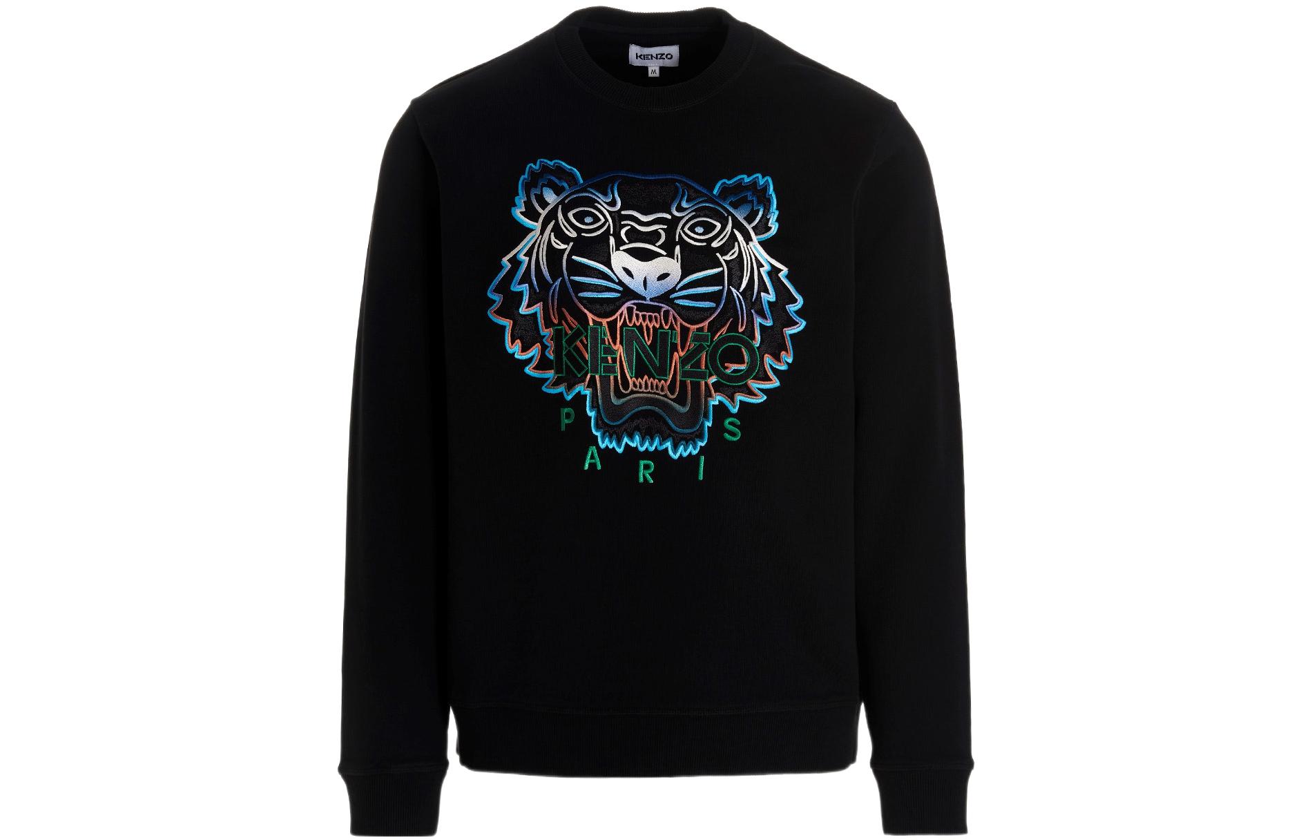 KENZO SS22 Gradient Tiger Logo Embroidered Crewneck Sweatshirt Black () FB65SW1204MA-99A