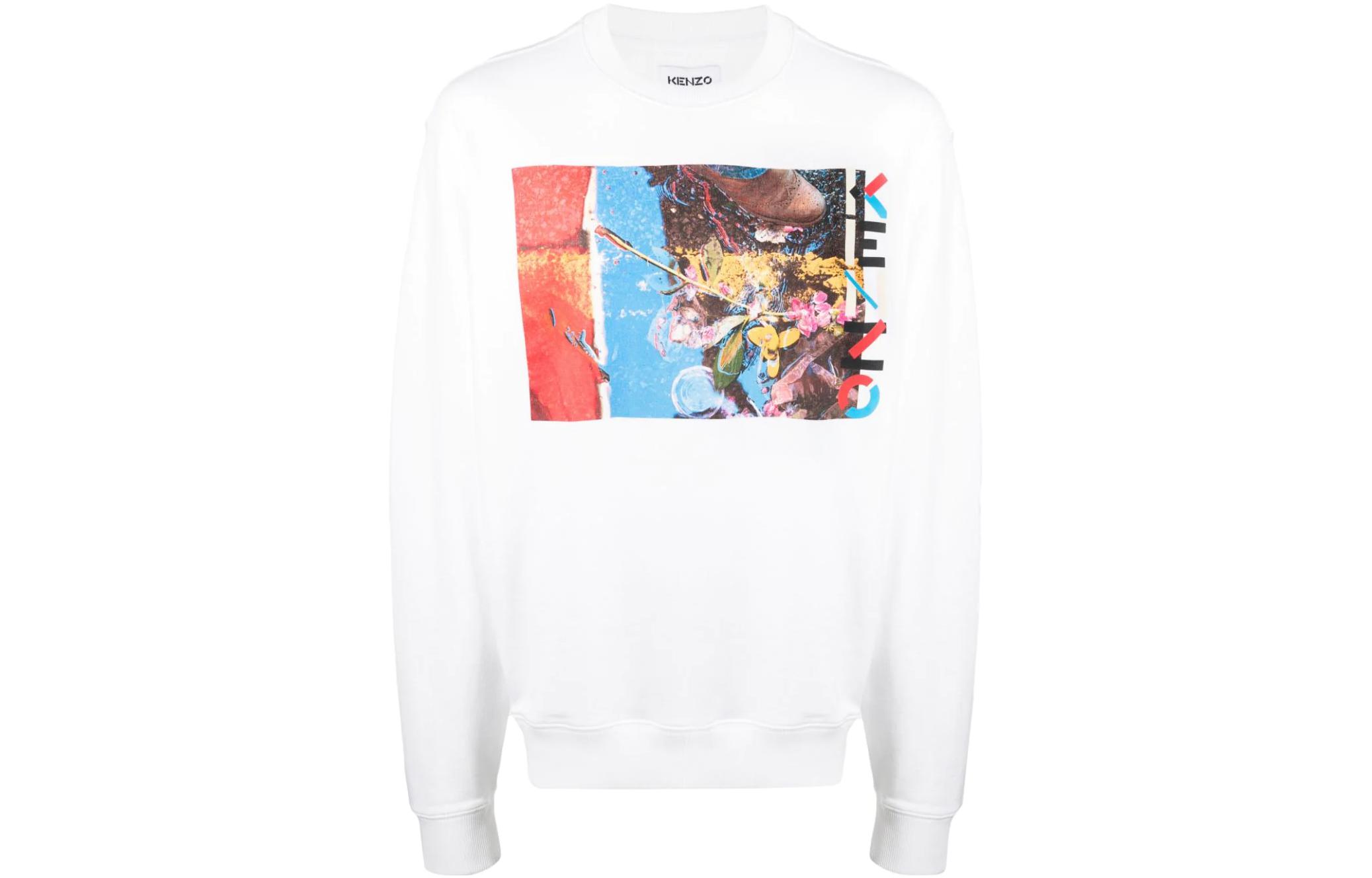 Order Kenzo SS22 Graphic Print Cotton Crewneck Sweatshirt White Men FC55SW0314ML-01