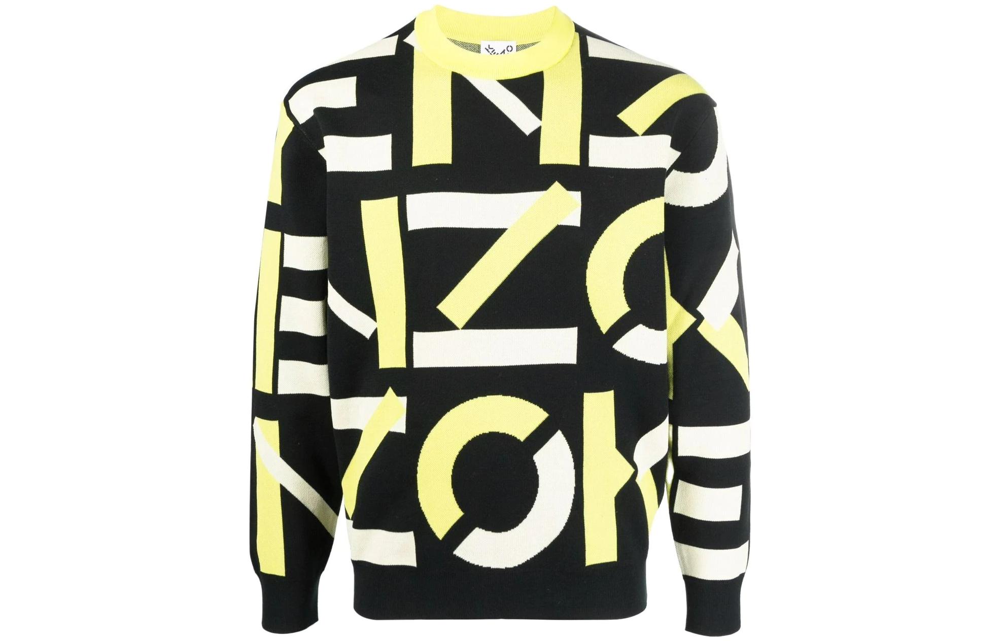 KENZO SS22 Logo Intarsia Knit Sweater Yellow/Black  Long Sleeve. FC55PU6913SB-38A