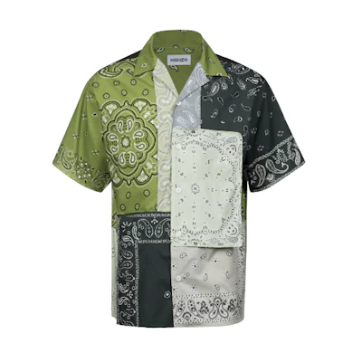 KENZO SS22 Paisley Printed Green Short Sleeve Shirt Mens. FC55CH1449F5-56