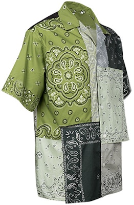 KENZO SS22 페이즐리 프린트 그린 반팔 셔츠 남성용. FC55CH1449F5-56 Purchase KENZO SS22 페이즐리 프린트 그린 반팔 셔츠 남성용. FC55CH1449F5-56