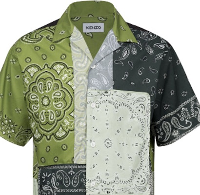 KENZO SS22 페이즐리 프린트 그린 반팔 셔츠 남성용. FC55CH1449F5-56 Details for KENZO SS22 페이즐리 프린트 그린 반팔 셔츠 남성용. FC55CH1449F5-56