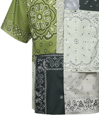 KENZO SS22 페이즐리 프린트 그린 반팔 셔츠 남성용. FC55CH1449F5-56 Sizing KENZO SS22 페이즐리 프린트 그린 반팔 셔츠 남성용. FC55CH1449F5-56