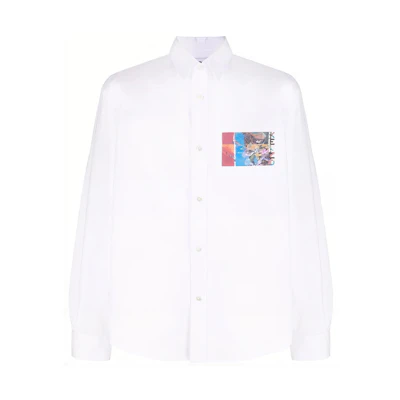 KENZO SS22 Pattern Print Long Sleeve Shirt White Fashion. FC55CH4035DE-01B