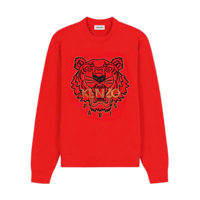 KENZO SS22 Red Tiger Head Embroidered Crewneck Sweatshirt FC55SW120CMB-21