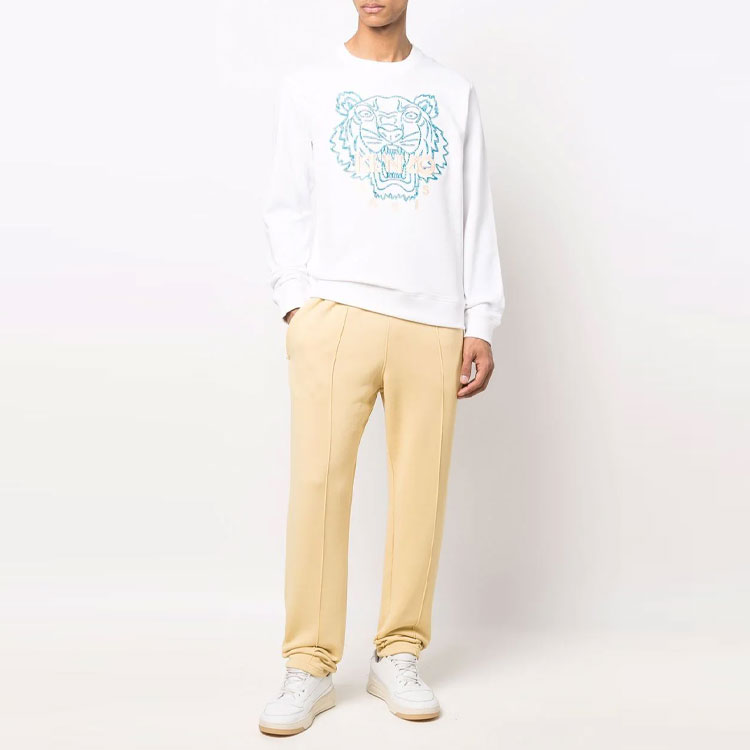 KENZO SS22 Tiger Embroidered Organic Cotton Long Sleeve Sweatshirt White Mens. FC55SW120CME-01B 圖 3