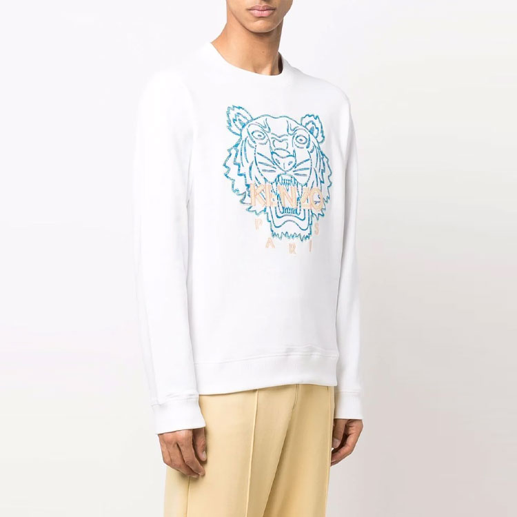 KENZO SS22 Tiger Embroidered Organic Cotton Long Sleeve Sweatshirt White Mens. FC55SW120CME-01B 圖 4