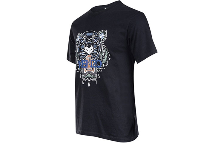 Shop KENZO SS22 男士虎头印花黑色短袖T恤。 FC55TS0204YL-99