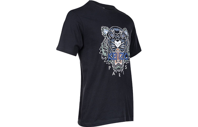Purchase KENZO SS22 男士虎头印花黑色短袖T恤。 FC55TS0204YL-99