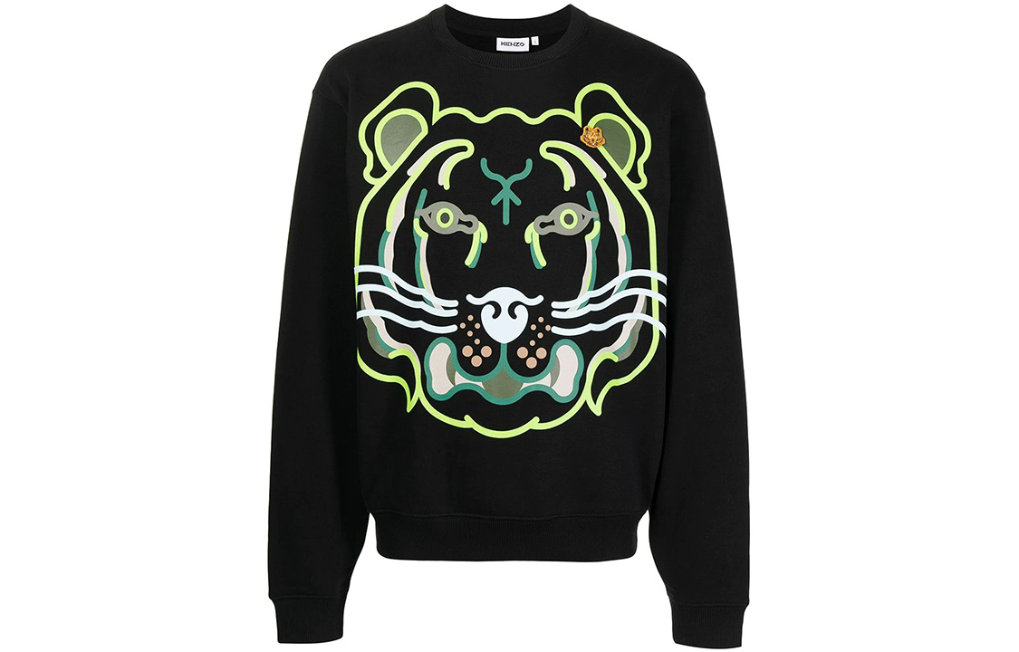 KENZO SS22 Tiger Print Long Sleeve Sweatshirt Men’s Black FC55SW0334MO-99