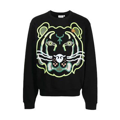 KENZO SS22 Tiger Print Long Sleeve Sweatshirt Men’s Black FC55SW0334MO-99
