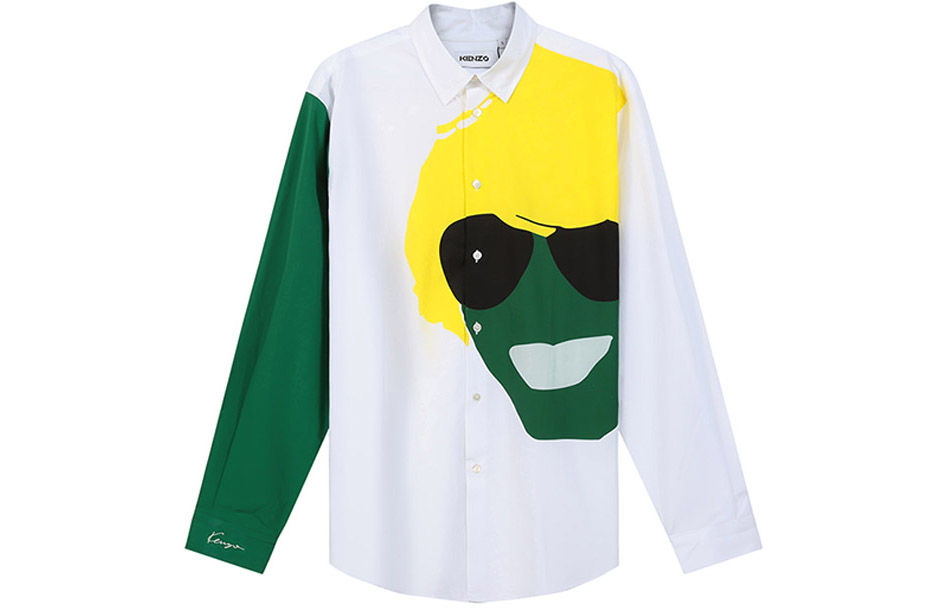 KENZO SS22 Tribute White Loose-Fit Long Sleeve Shirt  Portrait Print FC55CH4265DE-01B