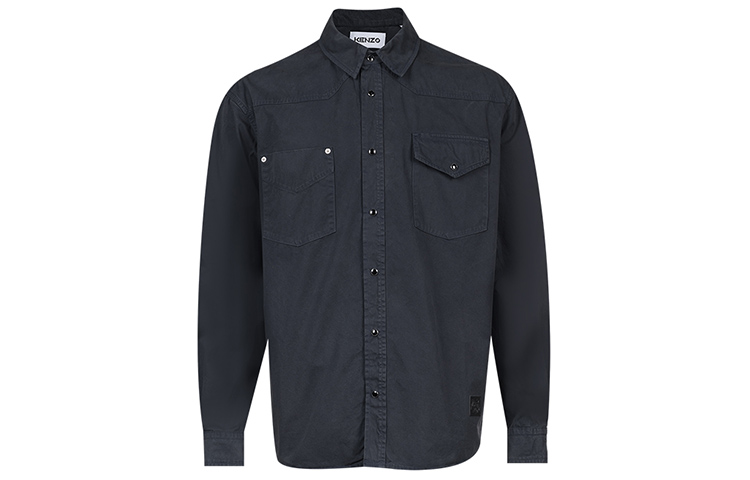 KENZO SS22 Washed Black Long Sleeve Button-Up Shirt for Men. FC55DC4202EG-99