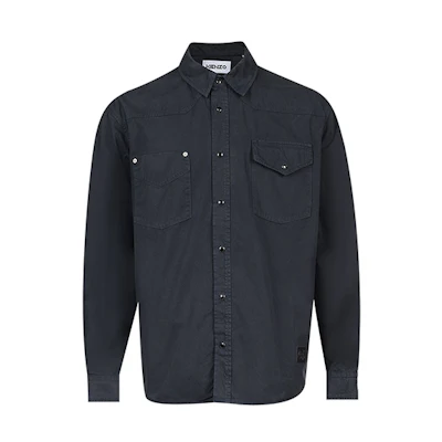 KENZO SS22 Washed Black Long Sleeve Button-Up Shirt for Men. FC55DC4202EG-99