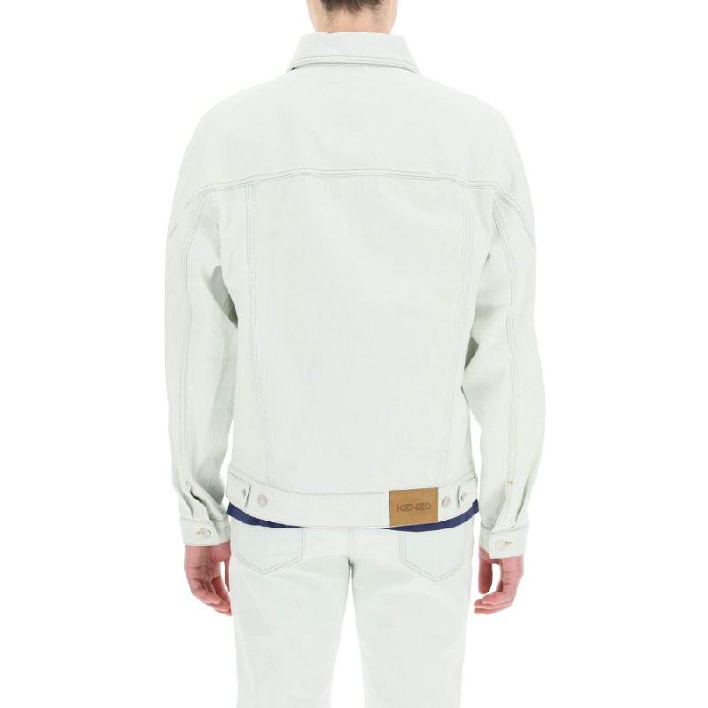 Shop KENZO SS22 White Denim Jacket with Collar and Button Design for Men. FC55DB5402FA-67