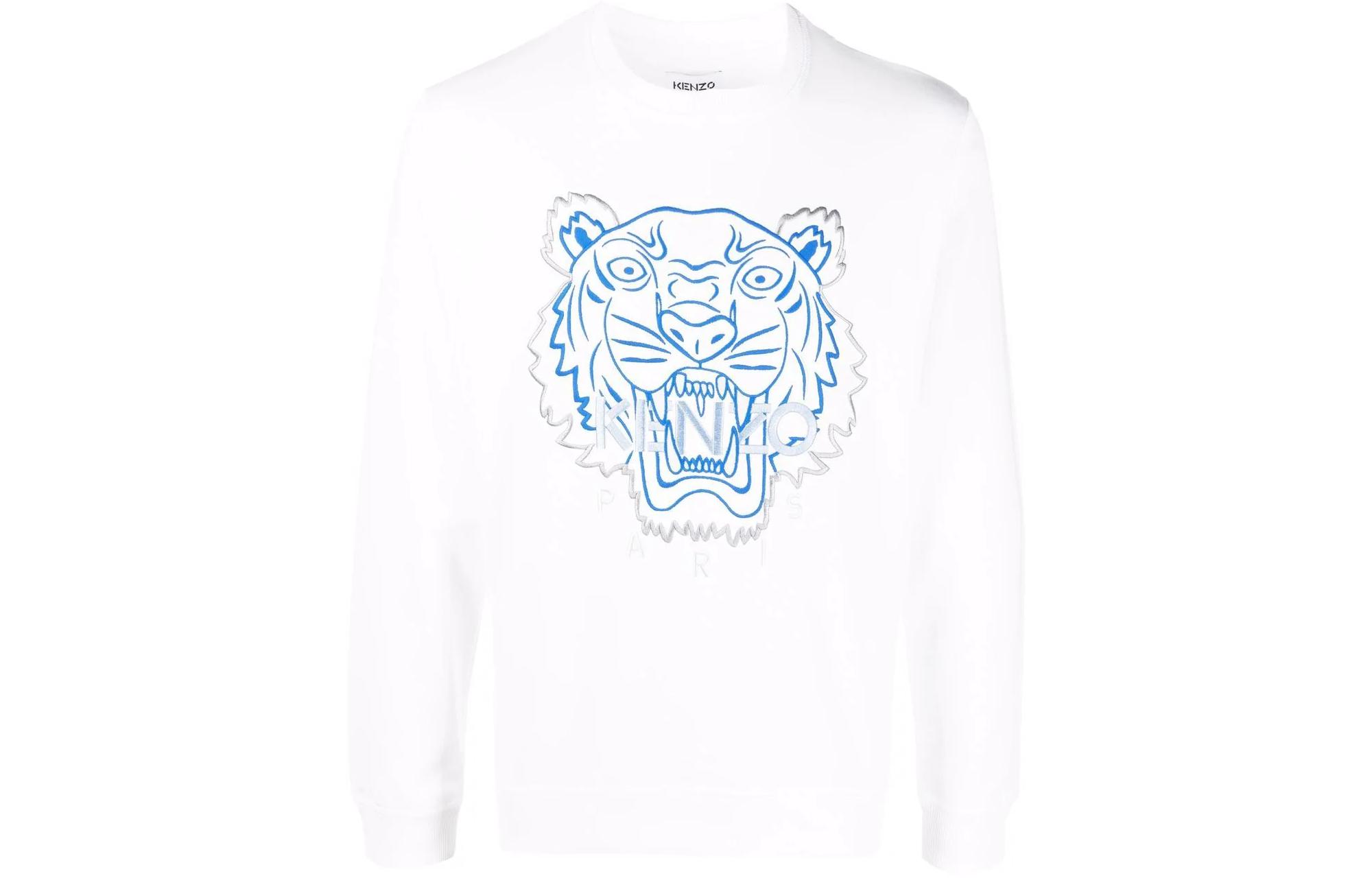 KENZO SS22 White Tiger Logo Embroidered Long-Sleeve Crewneck Sweatshirt Men FC55SW1294XH-01B