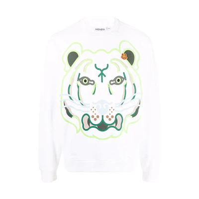 KENZO SS22 White Tiger Print Sweatshirt FC55SW0334MO-01B