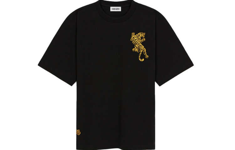 Order KENZO SS22 Tahun Harimau Capsule Climbing Tiger T-Shirt Hitam Lelaki FC55TS082CSB-99