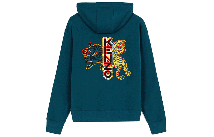 Order KENZO SS22 虎年系列霓虹虎圖藍色寬鬆連帽衫 男款 FC55SW534CMO-73